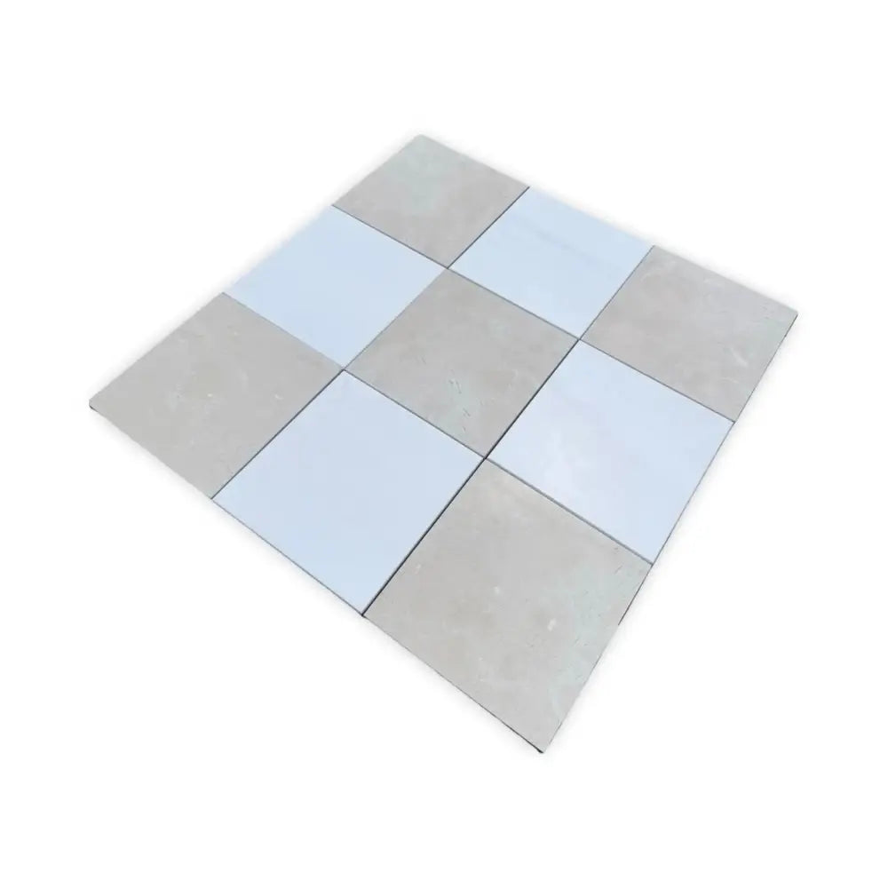 Checkerboard tile pattern in Checkerboard Bianco Dolomite and Crema Marfil 12X12 Set