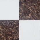 Checkerboard marble and white tile pattern in Checkerboard Dolomite Prestige and Emperador Dark Oro set