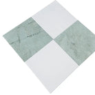 Four square tiles in white and marbled Green for Checkerboard Dolomite Prestige and Ming Green Prestige 12X12 Set