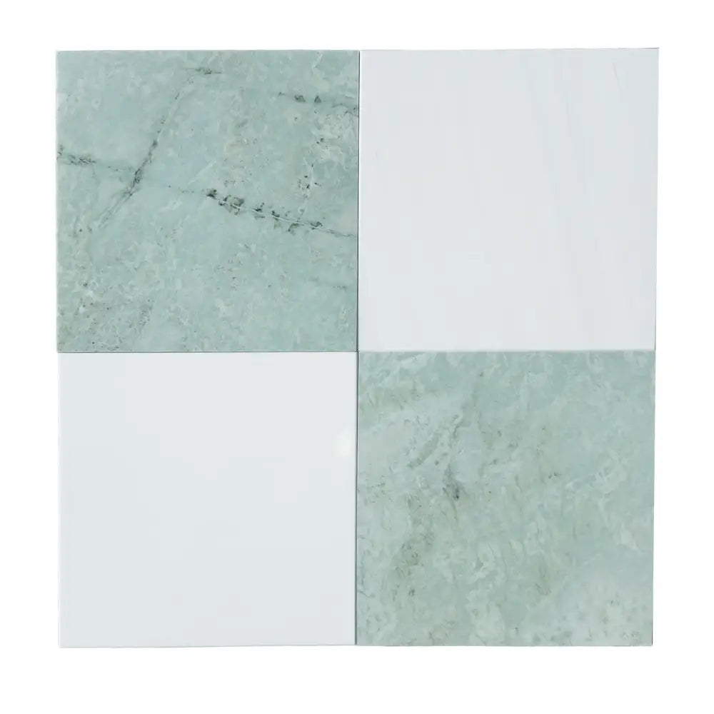 Square tile with alternating Ming Green Marble and White squares in Checkerboard Dolomite Set
