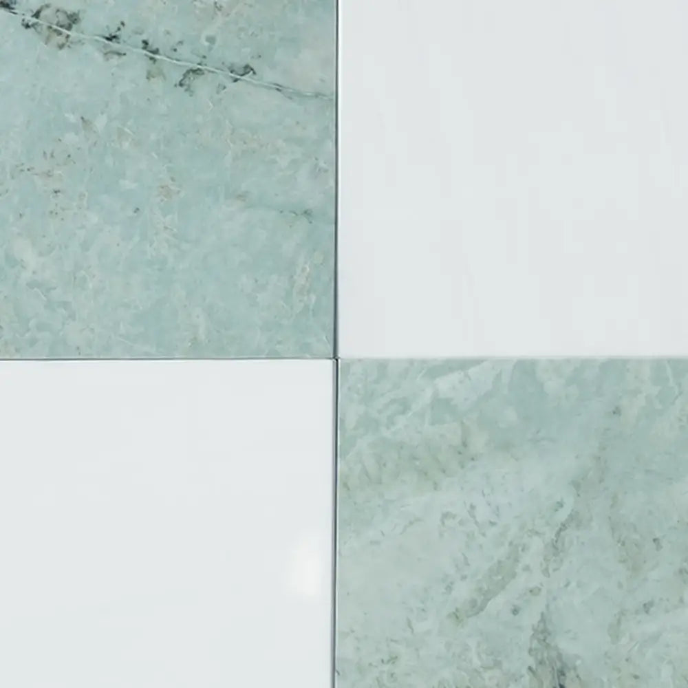 Square tile pattern featuring Checkerboard Dolomite Prestige and Ming Green Prestige 12X12 Set