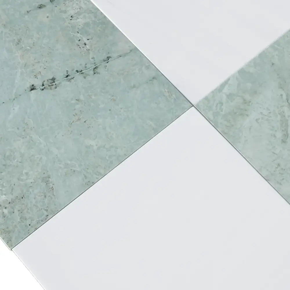 Checkerboard Dolomite Prestige and Ming Green Prestige 12x12 tiles with alternating marble and white pattern