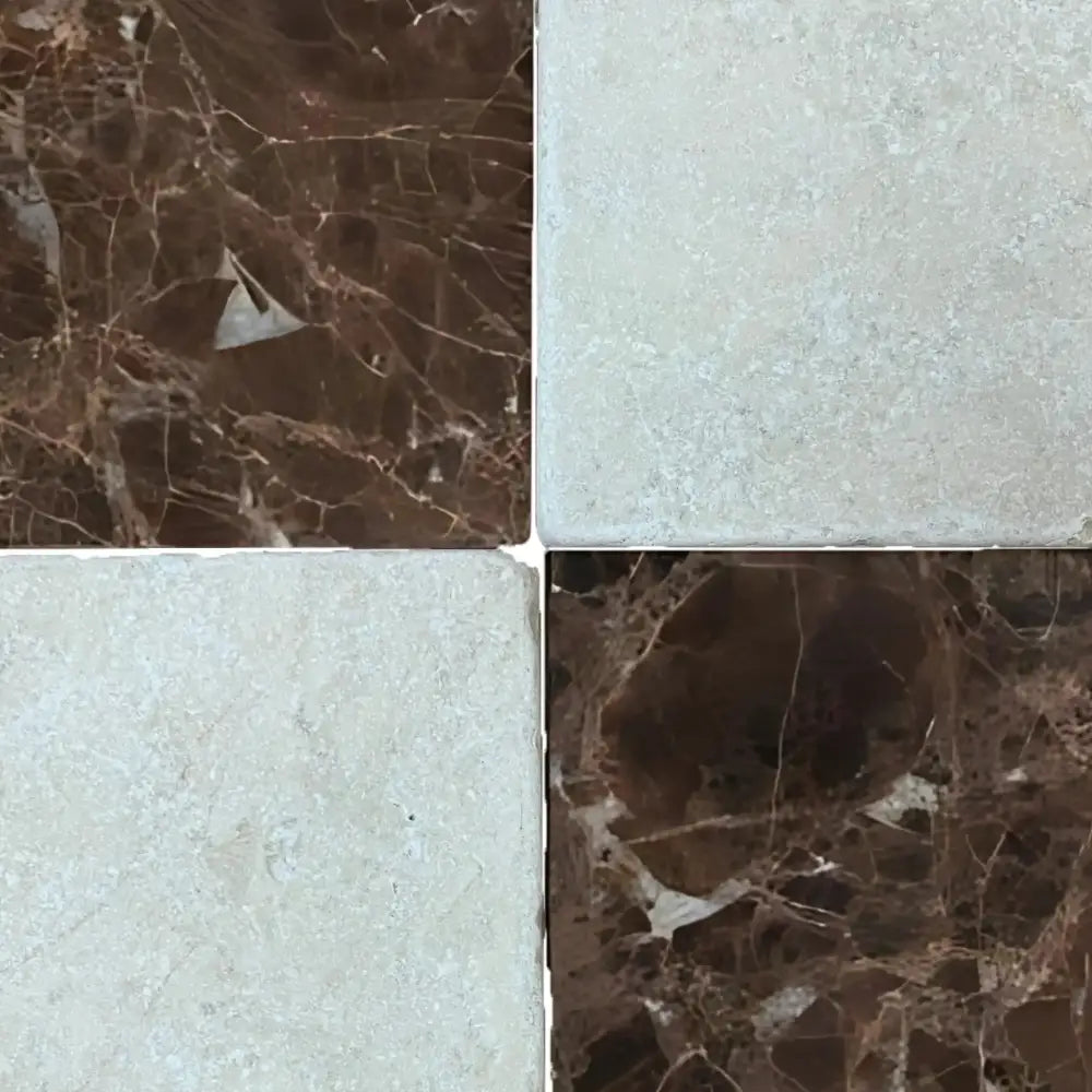 Checkerboard Emperador Dark Oro Mable and Crema Marfil Select Tumbled 6X6 Set-American Stone