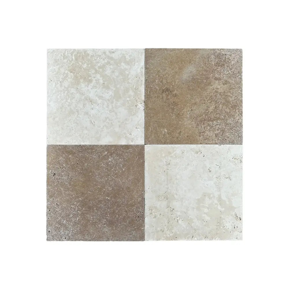 Four-square patterned tile from Checkerboard Emperador Dark Oro Marble and Crema Marfil Set