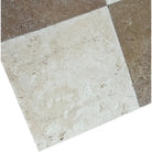 Travertine floor tiles in Checkerboard Emperador Dark Oro Marble and Crema Marfil Select Tumbled 6X6 Set
