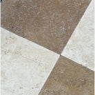 Checkerboard Emperador Dark Oro Marble and Crema Marfil Tiled Floor Pattern