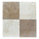 Four-square travertine tiles from Checkerboard Emperador Dark Oro Marble and Crema Marfil Set