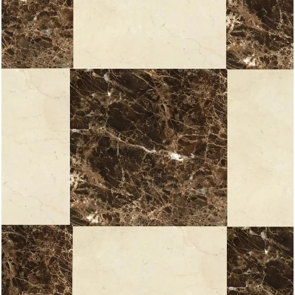 Marble tile pattern featuring Checkerboard Emperador Dark Oro and Crema Marfil Marble
