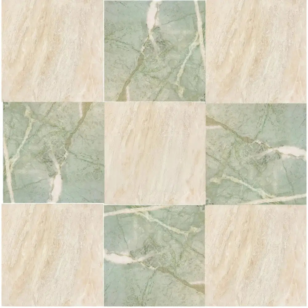 Nine square marble tiles from Checkerboard Ming Green Prestige and Diano Royal Marble set