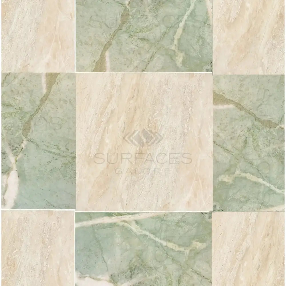 Checkerboard Ming Green Prestige Marble and Diano Royal Marble 12X12 Set-American Stone