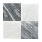 Four Nero Marquina and Arabescato Corchia marble tiles in 18x18 set