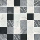 Checkerboard Nero Marquina and Arabescato Corchia marble tile pattern for luxurious flooring
