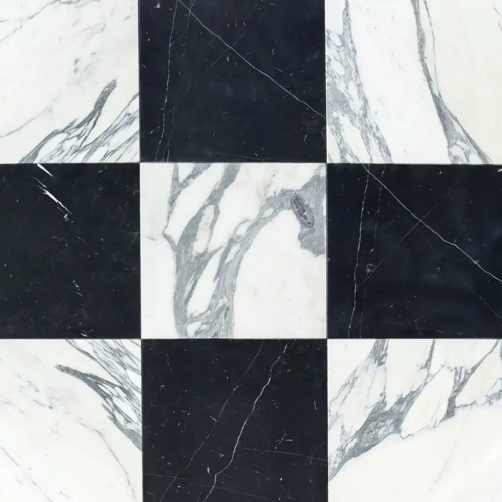 Checkerboard Nero Marquina Prestige Marble and Arabescato Corchia Elite Marble 12X12 Set-American Stone