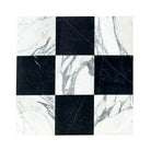 Checkerboard Nero Marquina and Arabescato Corchia marble tile pattern in 18x18 set