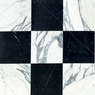 Checkerboard Nero Marquina and Arabescato Corchia marble tile pattern in 12x12 set