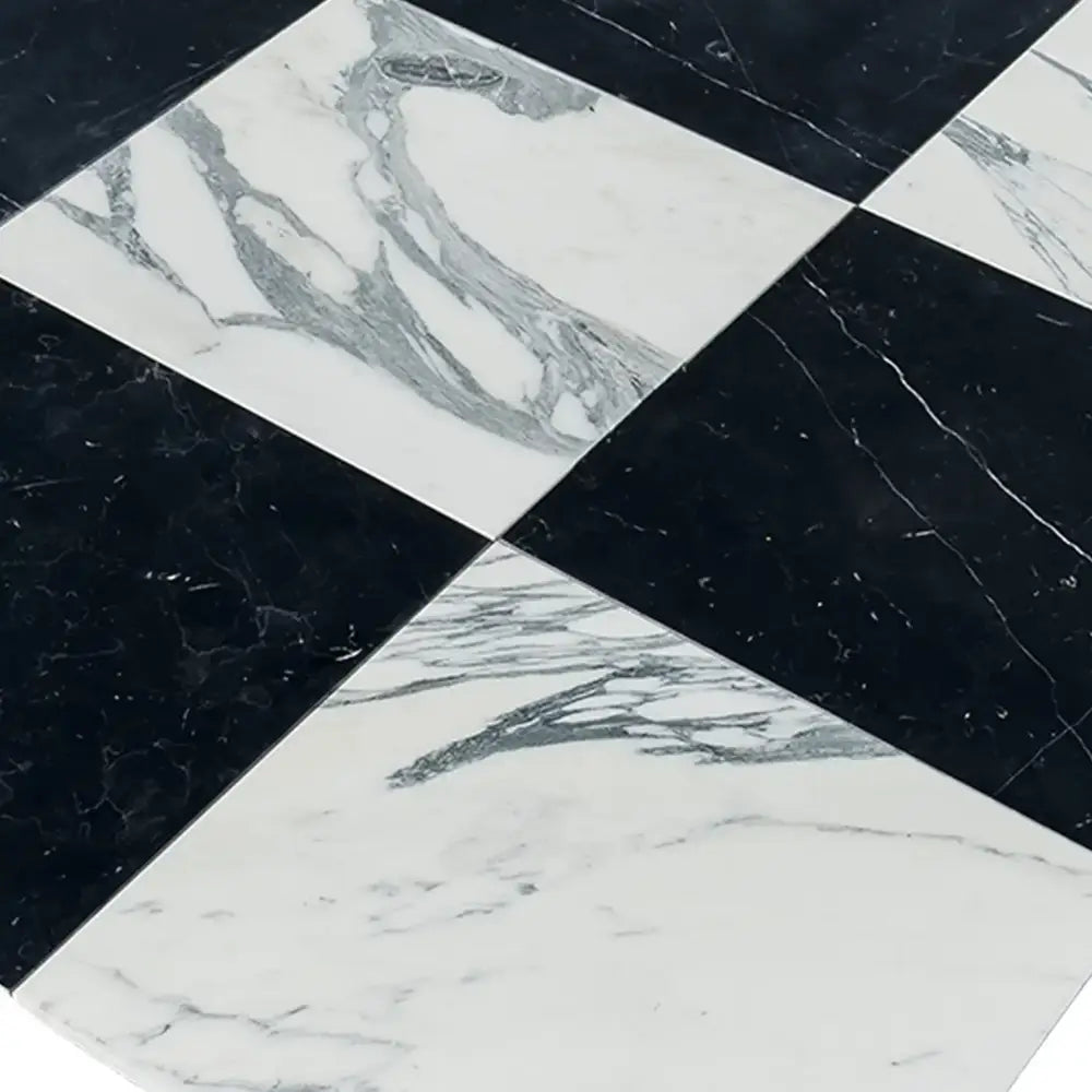 Black and white marble tile pattern from Checkerboard Nero Marquina and Arabescato Corchia set