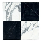 Black and white marble tile pattern in Checkerboard Nero Marquina and Arabescato Corchia set