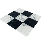 Checkerboard Nero Marquina Prestige and Arabescato Corchia marble tile pattern in 12x12 set