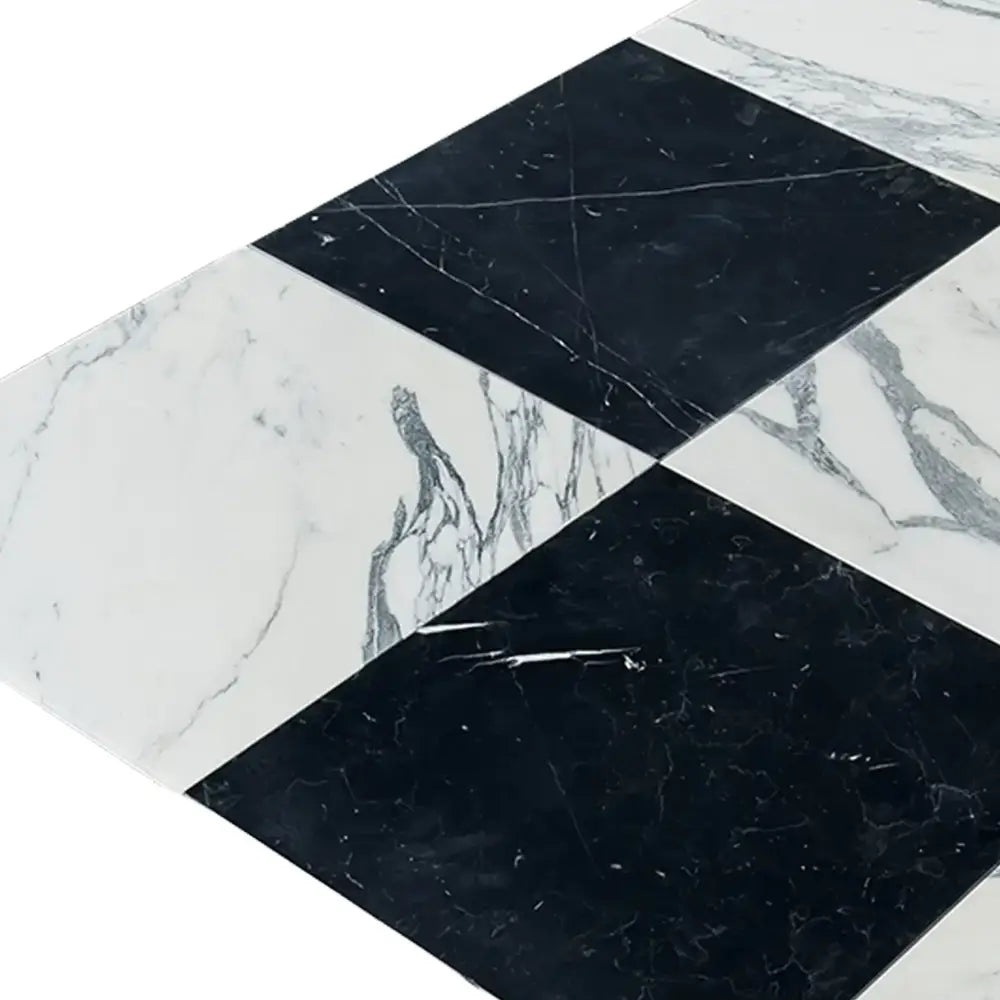 Black and white Nero Marquina and Arabescato Corchia checkered marble tiles set