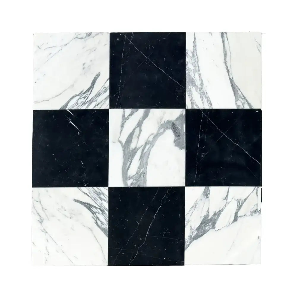Checkerboard Nero Marquina Prestige and Arabescato Corchia Marble tile pattern in 12x12 set