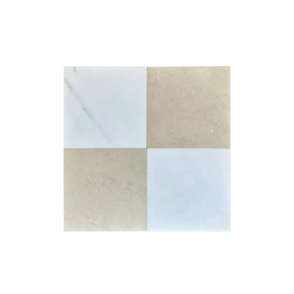Four black and white checkerboard tiles from Nero Marquina and Arabescato Corchia Marble set