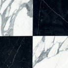 Black and white Nero Marquina and Arabescato Corchia marble tiles in a 12x12 set