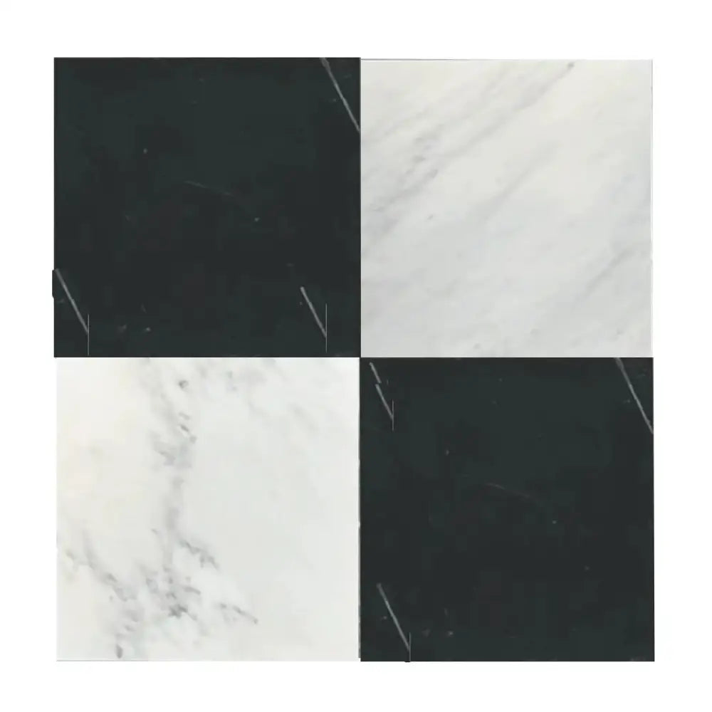 Black and white checkered tile from Checkerboard Nero Marquina Prestige and Arabescato Corchia Marble set