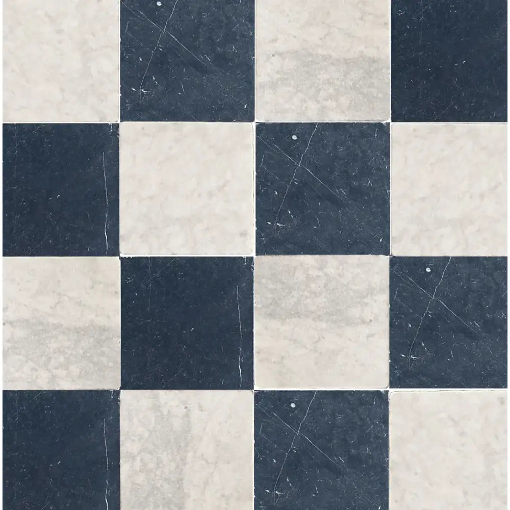 Checkerboard tile pattern with Nero Marquina and Carrara White marble | 12x12 set