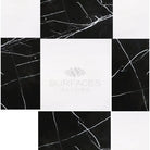 Black and white marble tile arrangement from Checkerboard Nero Marquina and Dolomite Marble 12X12 set