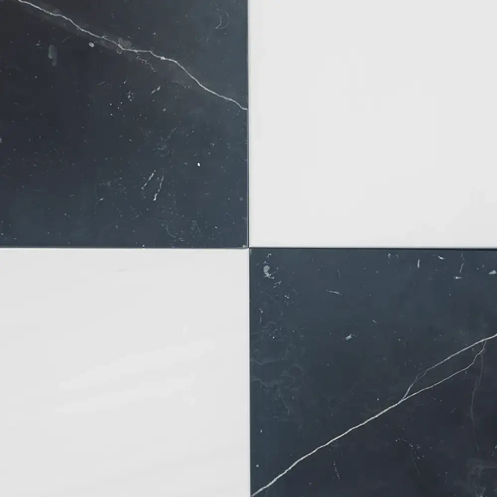 Checkerboard Nero Marquina and Dolomite Prestige Marble 12X12 tiles