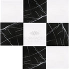 Black and white Marble tile arrangement featuring Nero Marquina and Dolomite marble 18x18 Set