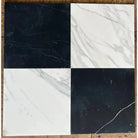 Four square Nero Marquina and Dolomite marble tiles from Checkerboard 18x18 set