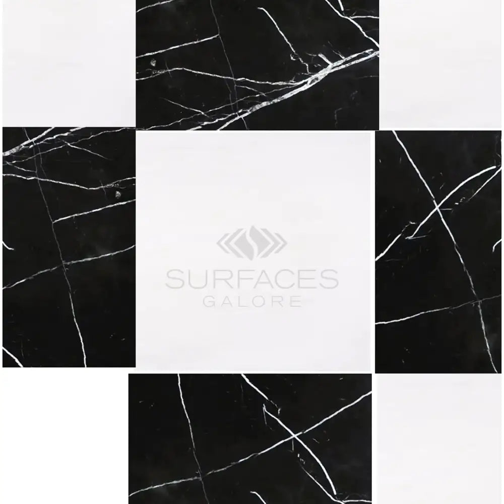 Black and white marble tile arrangement from Checkerboard Nero Marquina and Dolomite set