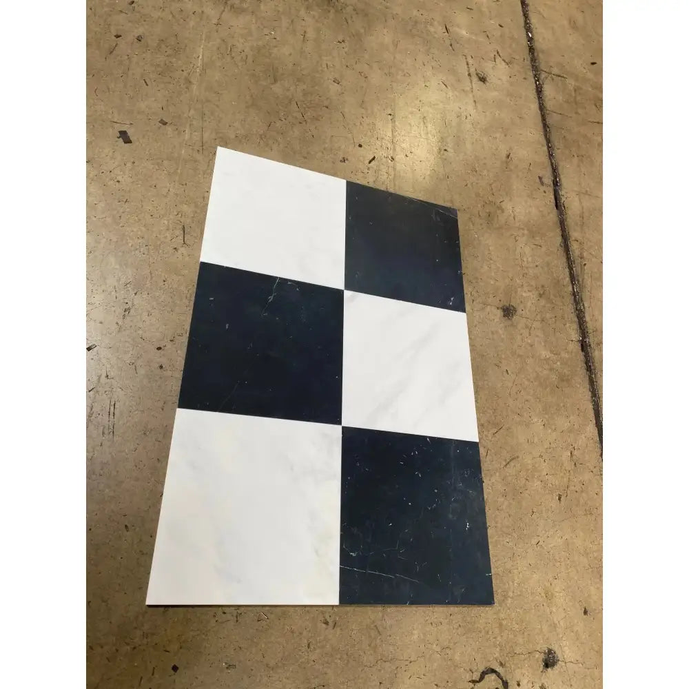 Black and white checkered tile from Aurora White and Nero Marquina marble set