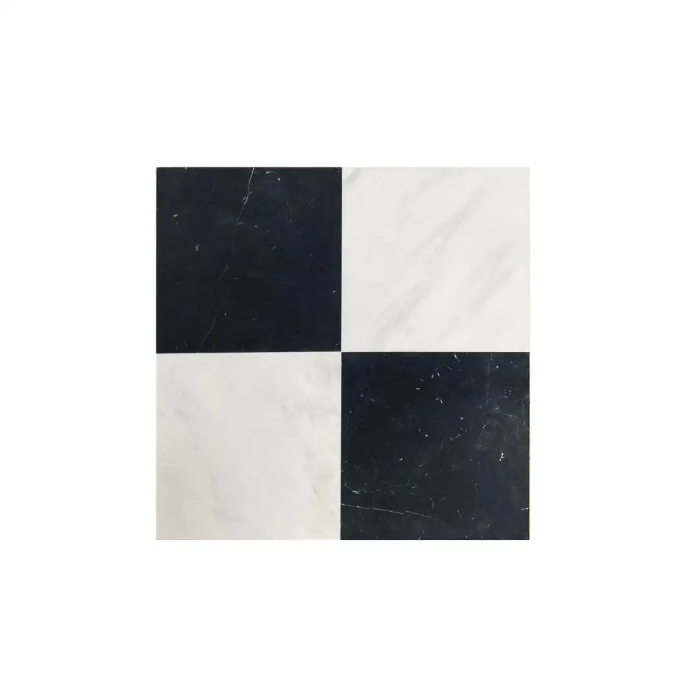 Black and white checkered tile from Checkerboard Oriental White Aurora and Nero Marquina marble set