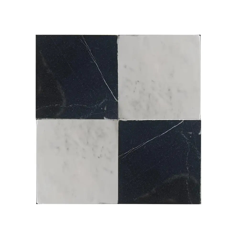 Checkerboard Oriental White Aurora White Aurora (Asian Statuary) Marble and Nero Marquina Prestige Marble 12X12 Set-American Stone