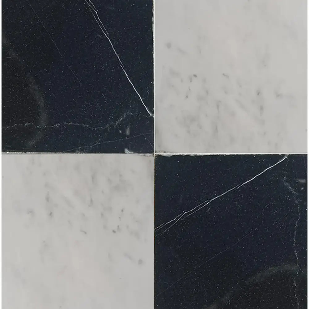 Checkerboard Oriental White Aurora White Aurora (Asian Statuary) Marble and Nero Marquina Prestige Marble 12X12 Set-American Stone