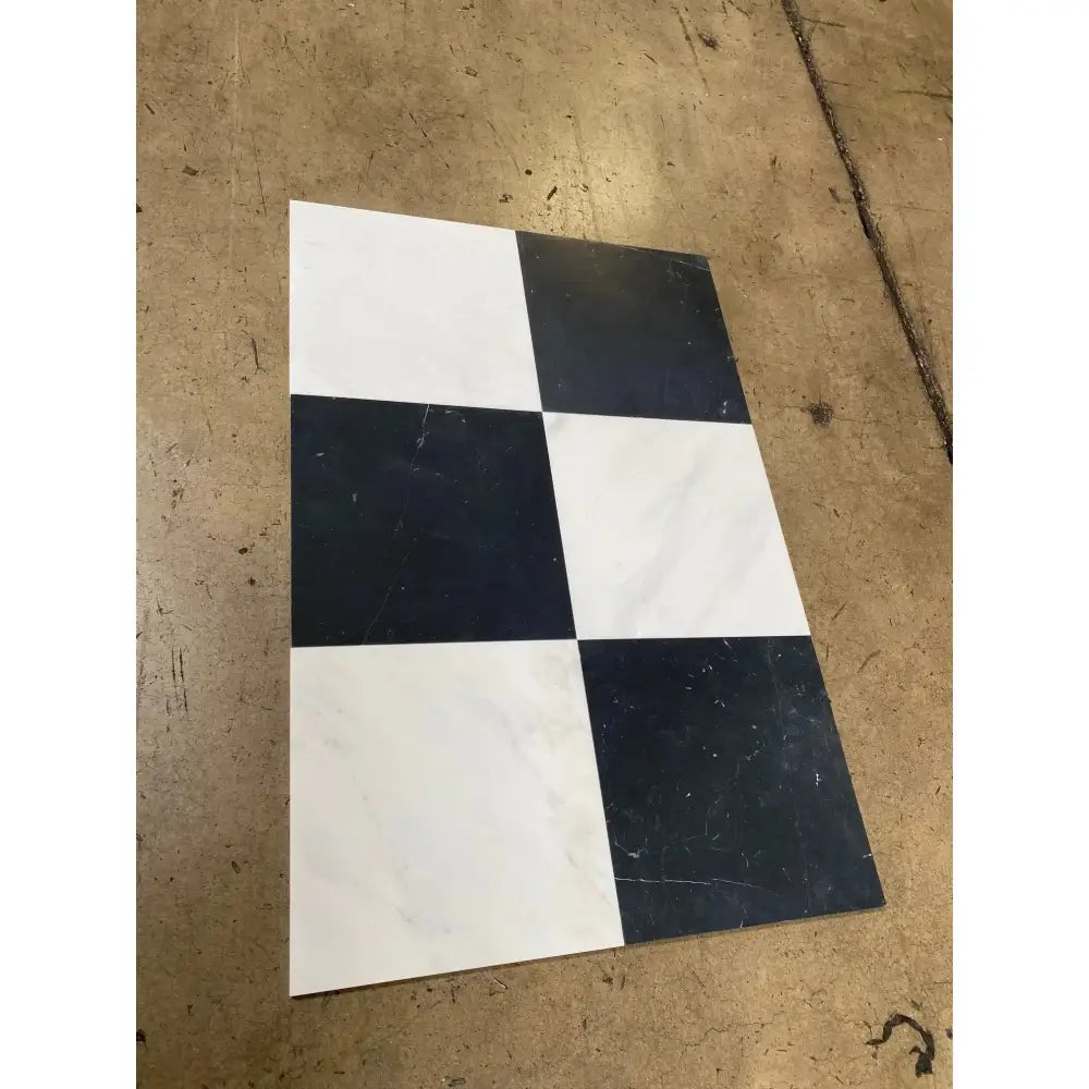 Checkerboard Oriental White Aurora White Aurora (Asian Statuary) Marble and Nero Marquina Prestige Marble 12X12 Set-American Stone