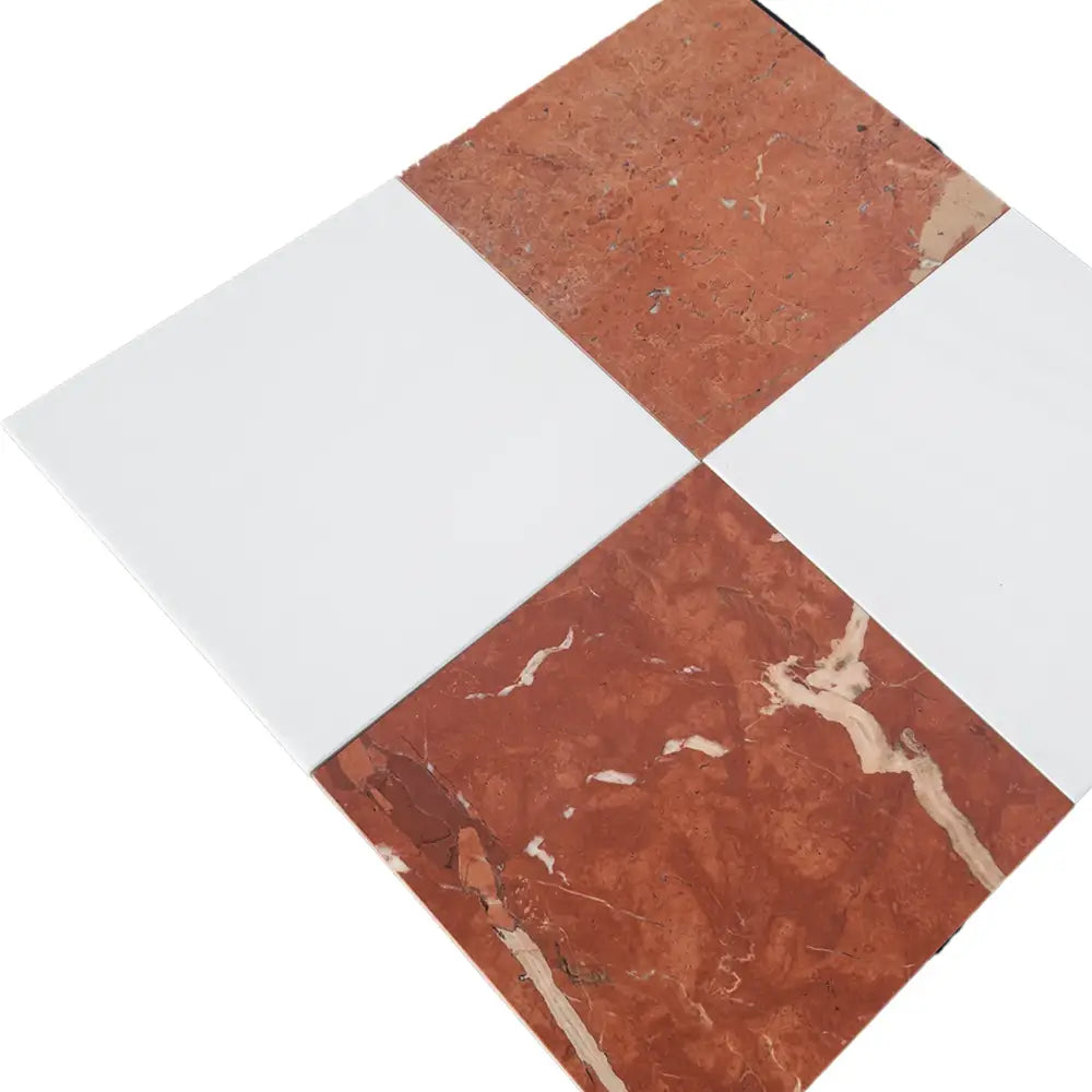Checkerboard tile pattern in Red Alicante and Dolomite Prestige 12x12 Set