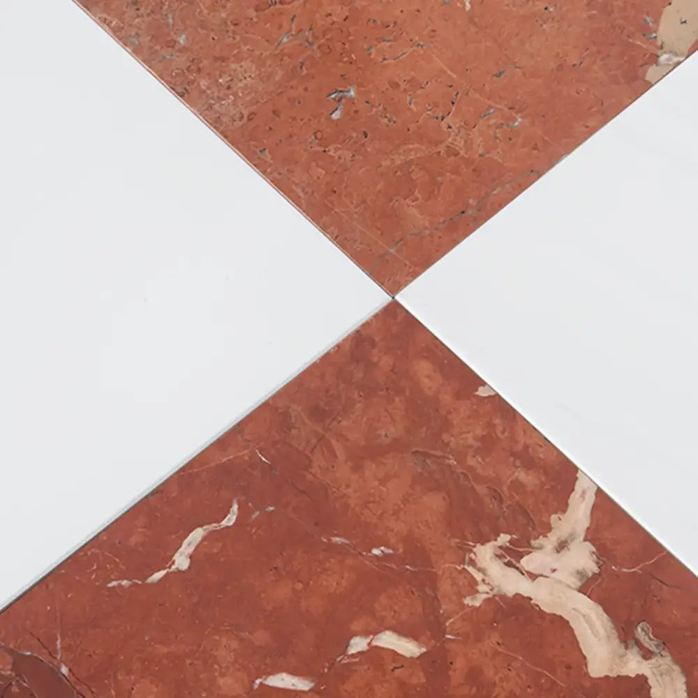 Red and white marble tile pattern from Checkerboard Rojo Alicante and Dolomite Prestige 12x12 set
