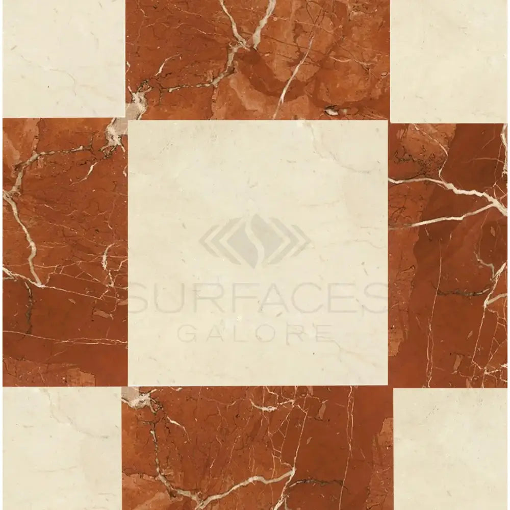 Checkerboard marble tile pattern in Checkerboard Rojo Alicante Select and Crema Marfil Select 12x12 Set
