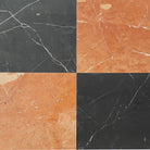 Four-square marble tile pattern featuring Rojo Alicante Select and Nero Marquina Prestige 12x12