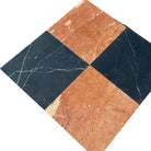 Diamond-patterned marble tile from Checkerboard Rojo Alicante Select and Nero Marquina Prestige 12X12 Set