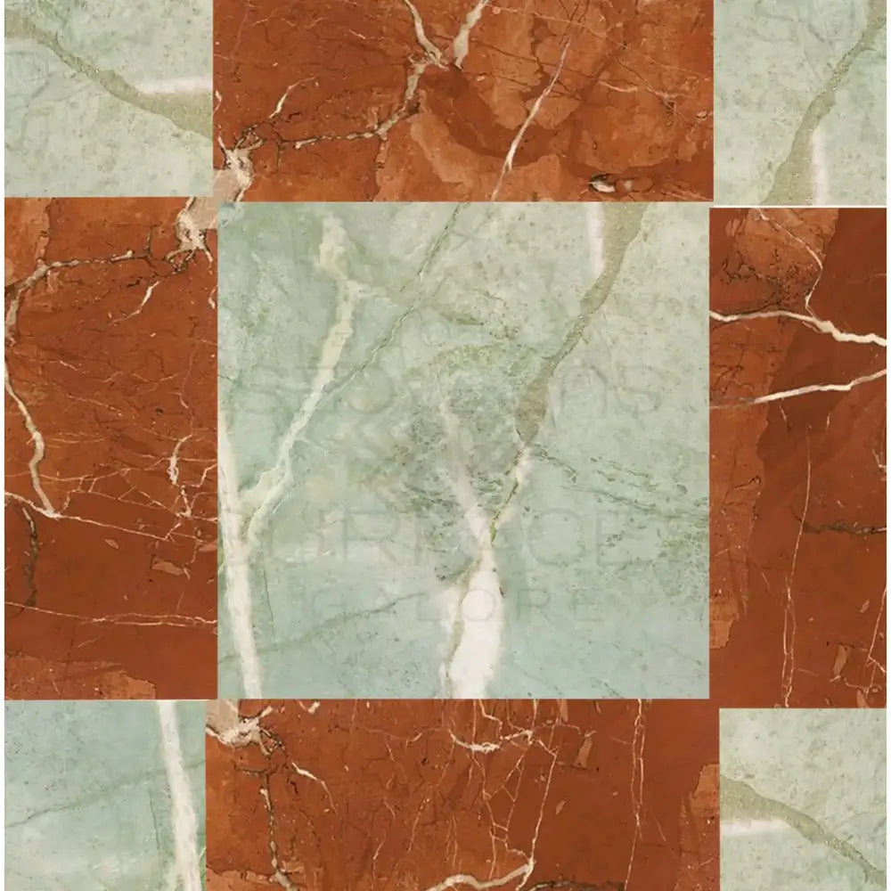 Checkerboard Rojo Alicante Select Marble and Ming Green Prestige Marble 12X12 Set-American Stone