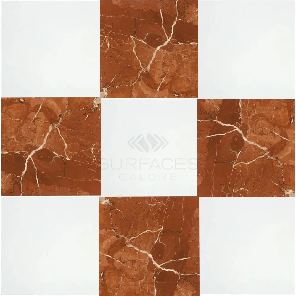 Checkerboard Rojo Alicante Select Marble and Thassos Supreme Marble 12X12 Set-American Stone