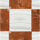 Square marble tile pattern featuring Red Alicante Select Marble and White Onyx veined marble