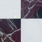 Four-square tile pattern in Checkerboard Rosso Levanto and Bianco Dolomite 12x12 Set