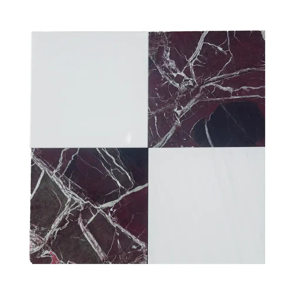 Four-square tile pattern in Checkerboard Rosso Levanto and Bianco Dolomite 12X12 Set