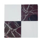 Four-square tile pattern in Checkerboard Rosso Levanto and Bianco Dolomite 12X12 Set