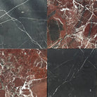 Four marble tiles from Checkerboard Rosso Levanto and Nero Marquina 12X12 Set